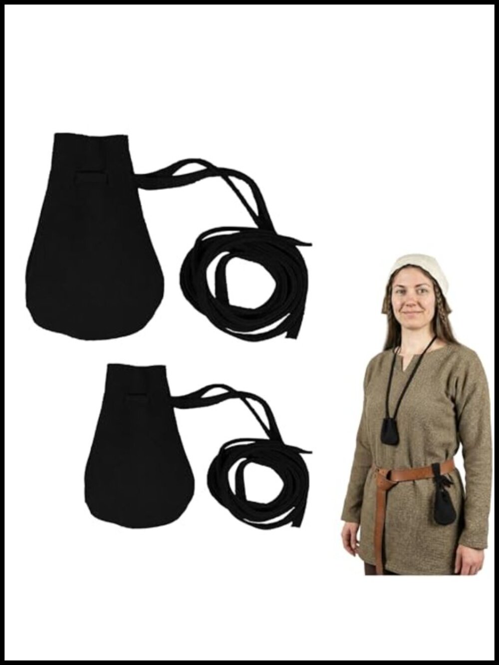 2 Suede Leather Drawstring Coin & Dice Pouches LARP SCA